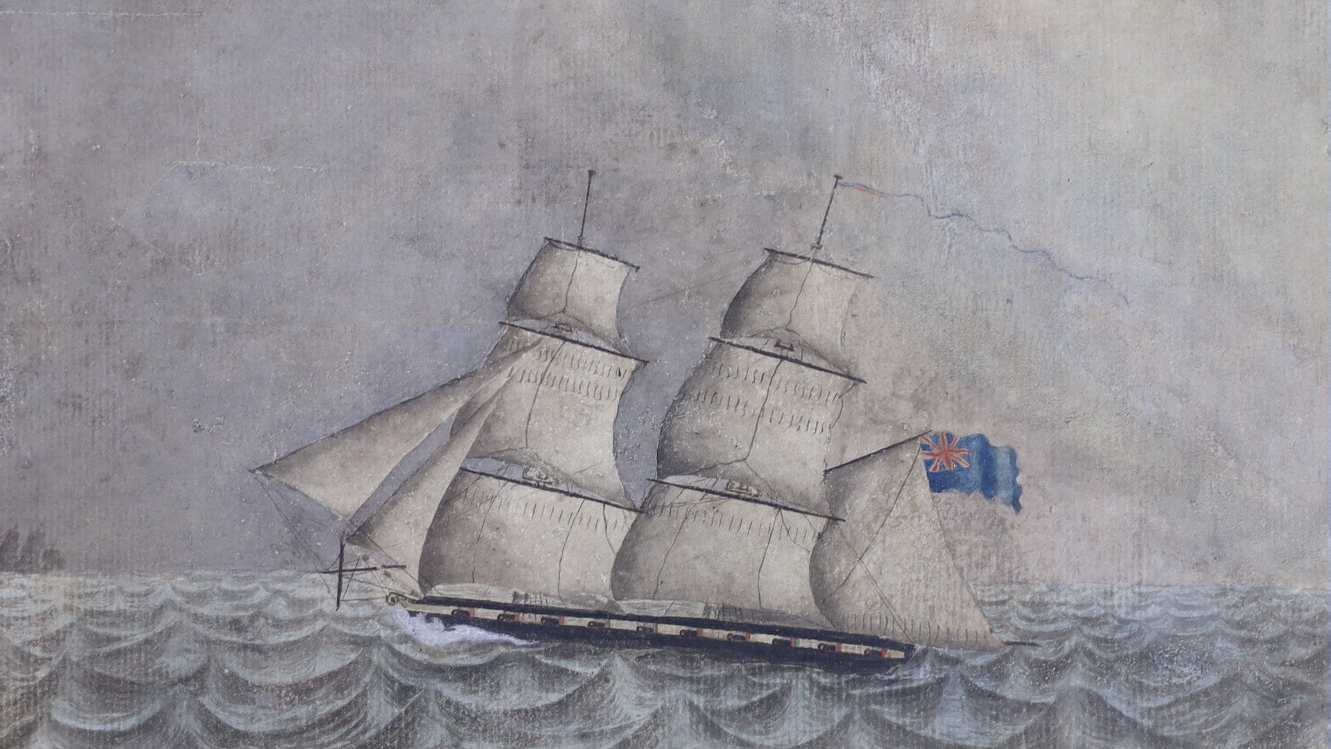 19th C. English School, watercolour, ‘Hired Brig. Fanny’, Fanny', title inscribed verso ‘Re.D.Munn Vol R.N. August 1804', with original labels verso, 13 x 23cm